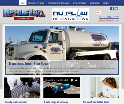 Behle Inc. Ames,IA Trenchless Pipe Repairing Grease Trap Septic Cleaning Septic Inspections