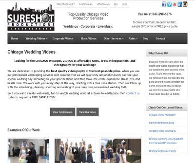 Chicago Wedding Video Sureshot Productions Professional Wedding Videography HD & SD on Blu Ray Disc and DVD. Call 847-298-5875