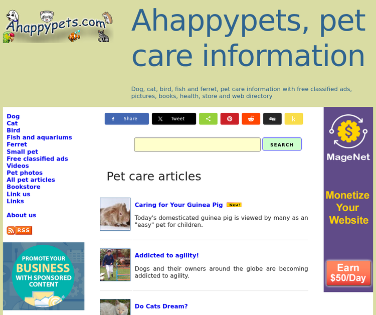Ahappypets.com, Pet Care Information