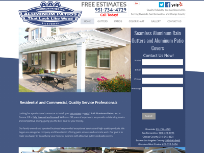 AAA Aluminum Patios Inc. Riverside, CA Gutters Insulated Patios Flat Pan Patio Lattice Patio