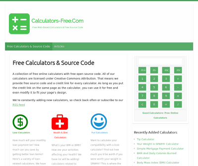 Free Calculators & Source Code