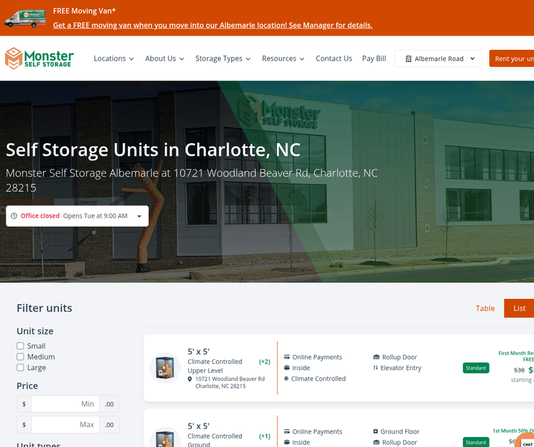 Monster Self Storage Albemarle Rd