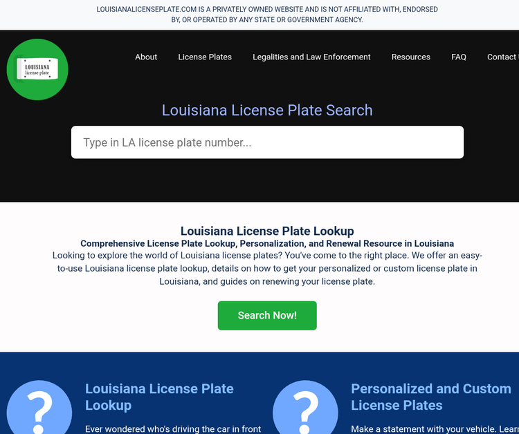 Louisiana License Plate Lookup