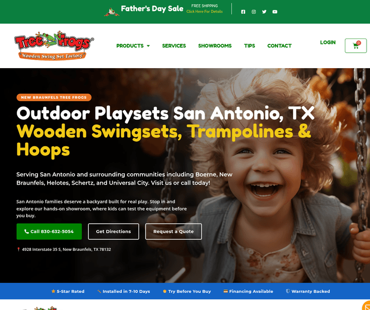 Tree Frogs Wooden Swing Set Factory-New Braunfels/San Antonio