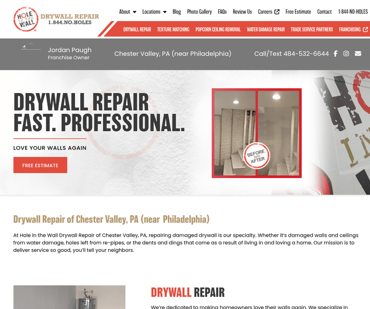 Hole in the Wall Drywall Repair - Chester Valley, PA