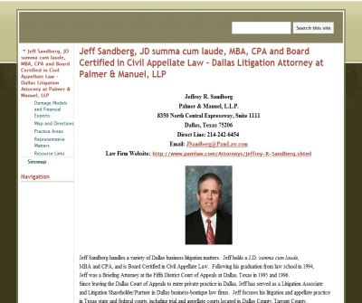 Dallas Litigation-Jeff Sandberg (JD summa cum laude, MBA, CPA and Board Certified in Civil Appellate Law) - Palmer & Manuel, LLP
