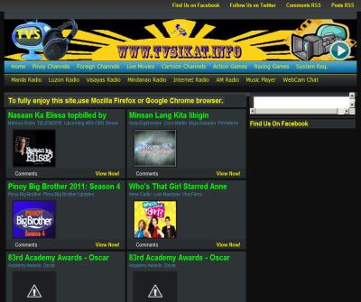 TVSikat -Watch Pinoy Online TV Live Streams, FM and AM Radio and Flash Games