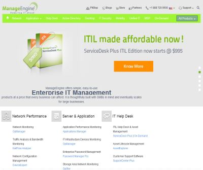 Network Management, Server Application Management, IT Help Desk Software, Desktop, Asset Management - MangeEngine