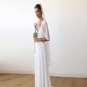 Floral Lace Ivory Sheer Maxi Dress With Train 1165